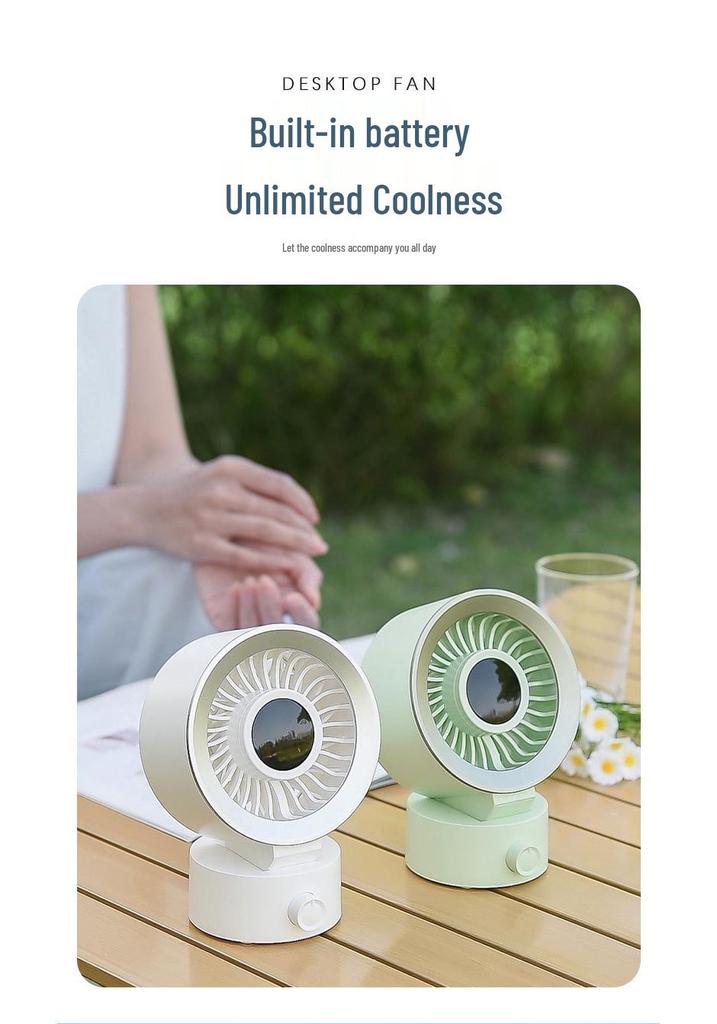USB Rechargeable Desktop Fan with Digital Display - Low Noise, Strong Wind, Perfect for Office & Dorm Use