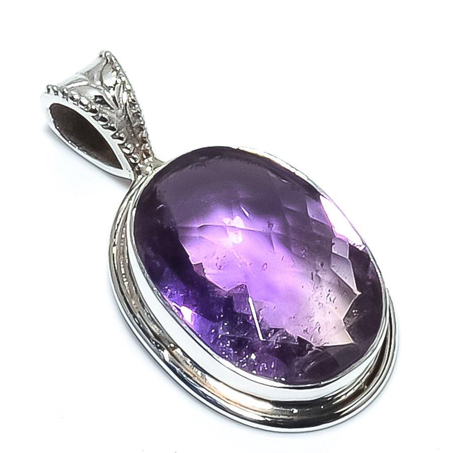 Naturalny Ametrin Kamień Szlachetny Ręcznie robiony 925 Próby Solidne Srebro Sterling Wisiorek 1,18" u5J29