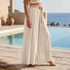 Women's Cotton Linen High Waist Pleated Wide Leg Skirt Pants Color Casual