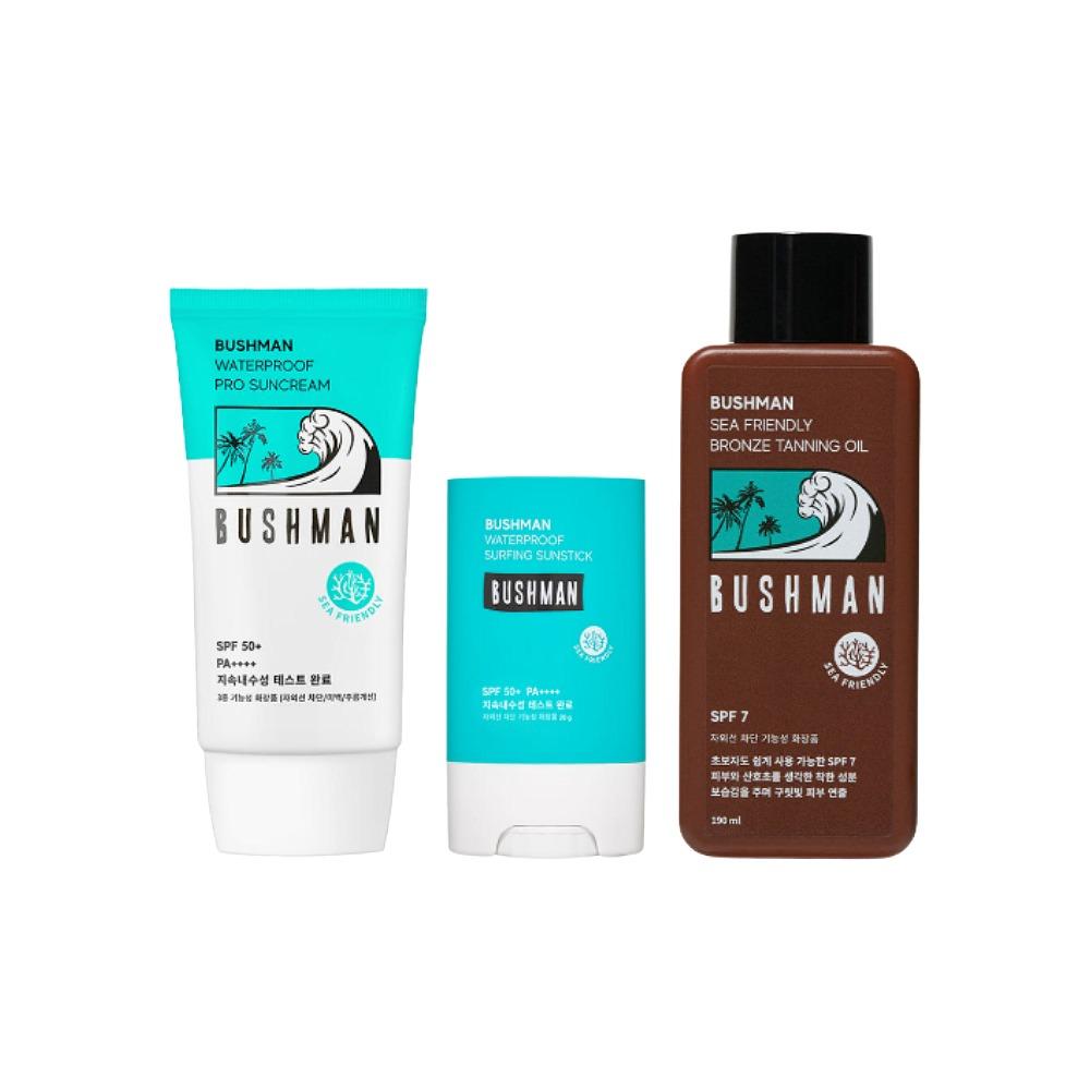 BUSHMAN Waterproof Sun Cream 50g + Sun Stick 20g + Tanning Oil 190ml SPF50+ PA++++ Surf & Outdoor Sun Care Set