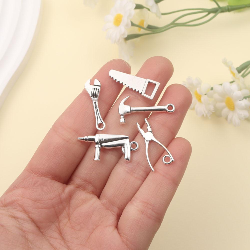 6/12/20pcs Alloy Material Tool Handle Hammer Handle Pendant Home Tool Pendant DIY Bracelet Necklace Earrings Jewelry Making Accessories
