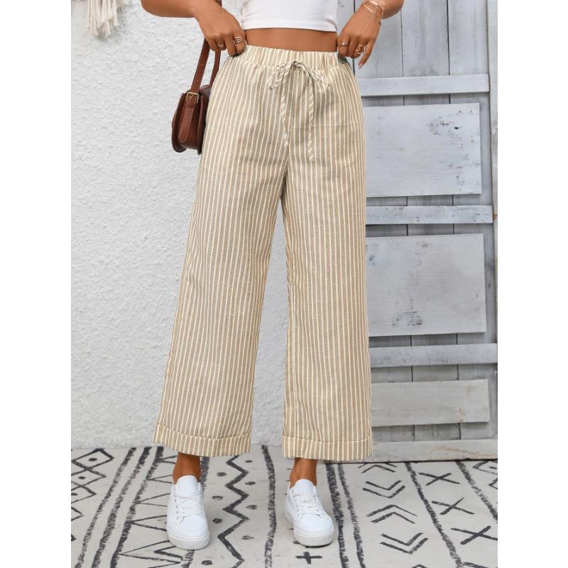 Sommer Neue Damen Gestreifte High Waist Lässige Mode Neun-Punkte-Hose