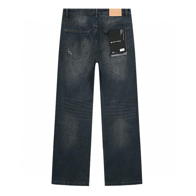Jeans Retro Vintage Straight Legs High Street Washed Ripped Casual Pants Trousers