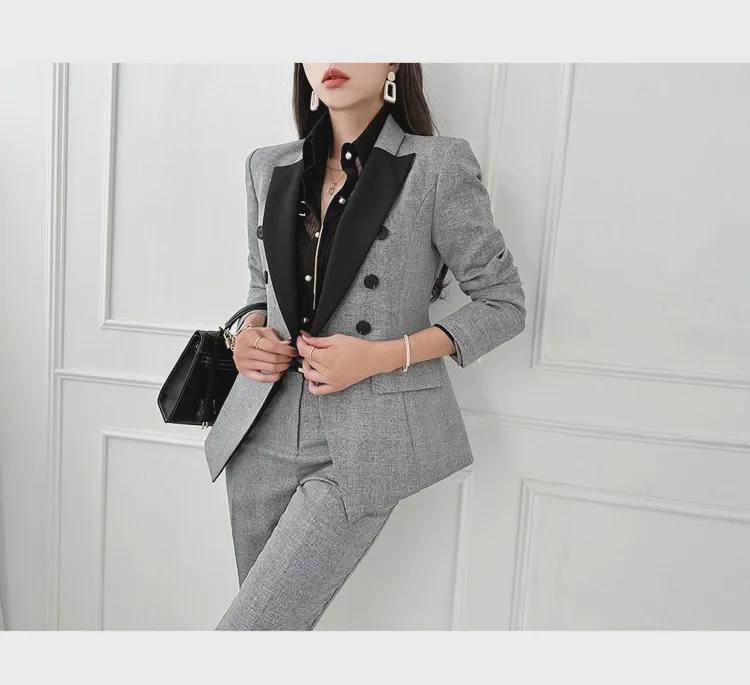 Dámský podzimní retro oblek s kohoutí stopou - dvoudílné kostkované sako a kalhoty