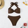 2025 Women's Solid Color Tie-up Bikini Split Swimsuit - European & American Style