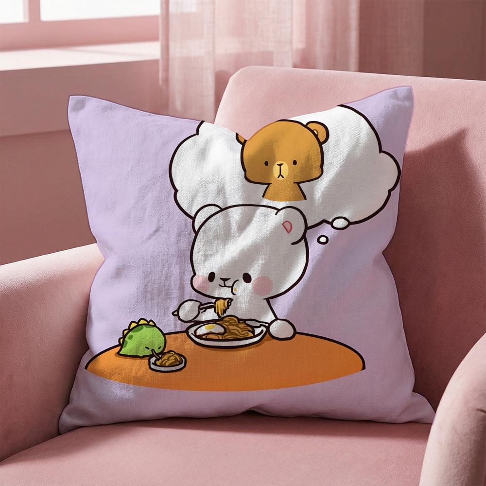 Cute m-Milk and Mocha bBears Cushion Cover Multi-Scene Pillow Cover for Home & Car - Reversible, Soft & Durable for Daily Use