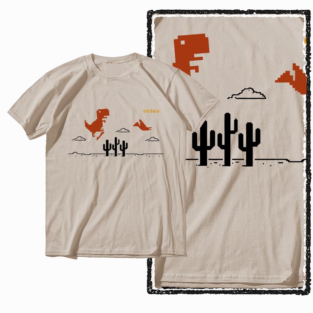 G79 Beige Cotton Streetwear Dino Dinosaur Graphic Men T-shirt |  Big Size Cool Vintage O-neck Men's Tee Tshirt
