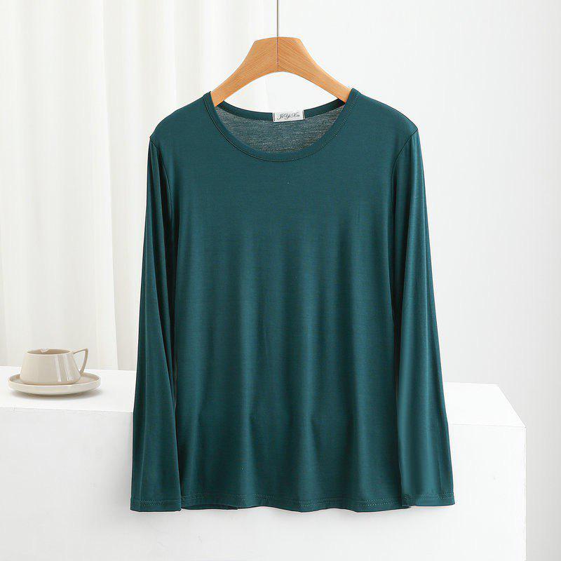 Women's Spring/Summer Modal Round Neck T-shirt - Thin Long Sleeve, Loose, Slimming, Plus Size, Outerwear Top
