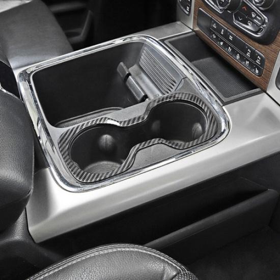 Carbon Fiber Front Cup Holder Cover Decor Ring Trim For Dodge Ram 1500 2010-2017