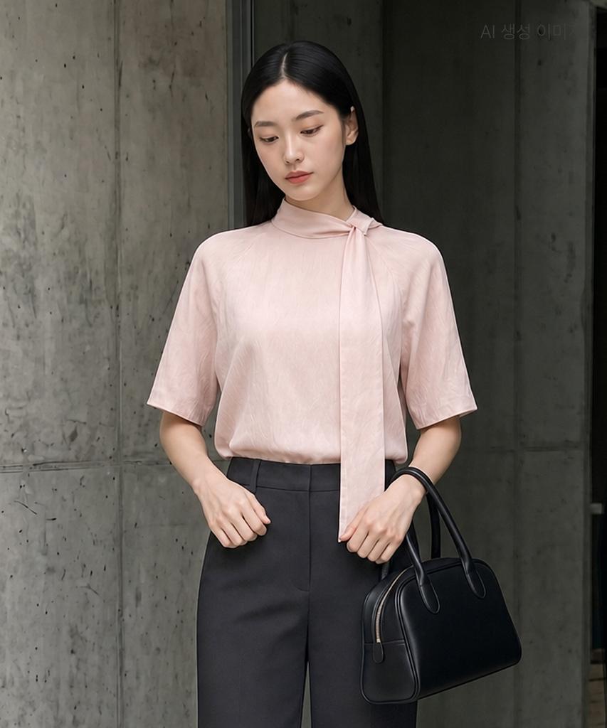 ROEM High-Neck Ribbon Tie Blouse Rmblg25Nt6