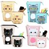Zonon 4 Pieces Standing Pencil Case Cat Print Telescopic Pencil Case Telescopic Pencil Pouch Holder Canvas PU Cartoon Organizer Portable Pencil Bag