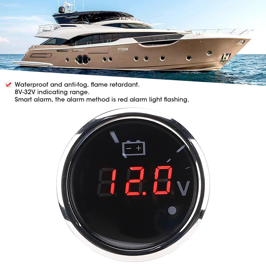 2in Battery Voltage Gauge LED Digital Display IP67 Waterproof Smart Alarm   for Boat Auto