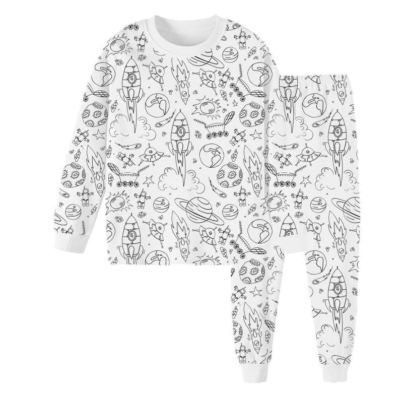 Kinder DIY ausmalbares Graffiti Pyjama-Set. Hautfreundliche, atmungsaktive Baumwolle, ungiftige Pigmente. Fördert praktische Fähigkeiten Für Kinder