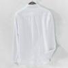 Summer Plus Size Shirts For Men Fashion Fresh Baggy Solid Color Cotton Linen Long Sleeve Button Blouse Tops With Pockets