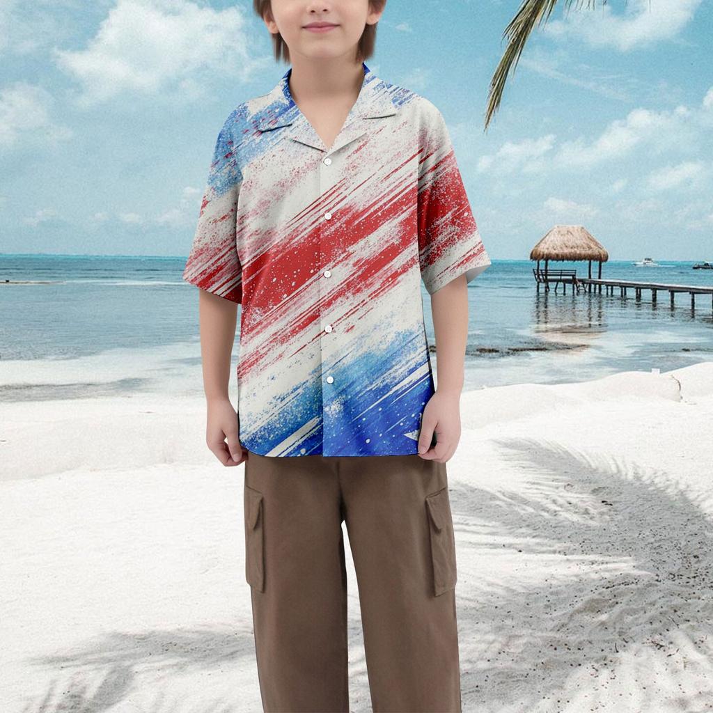 Boys' Casual Loose Short Sleeved Shirt With Fashionable Printed Shirt Top