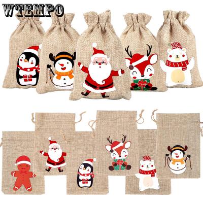 24 Stück Weihnachten Leinentaschen Weihnachts Süßigkeiten Geschenke Kleine Stoffbeutel Weihnachten Kordelzug Leinen Schmuckverpackungsbeutel Kordelzugbeutel