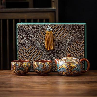 Shangqi Handmade Dahongpao Xishi Teapot Set - Four Beasts Edition