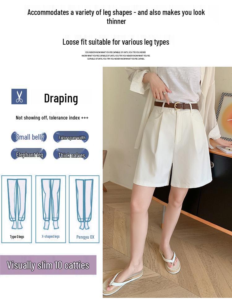 Khaki Women's Summer Cargo Shorts - Lightweight, Loose, A-Line, Mid-Length, High-Waist, 5-Point, Cotton Linen.