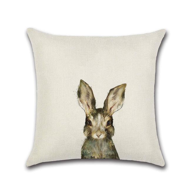 Cute Cartoon Rabbit Printed Cushion Cover Cotton Linen Bear Owl Pillow Case Sofa Decorative Pillowcases Cover Funda De Almohada