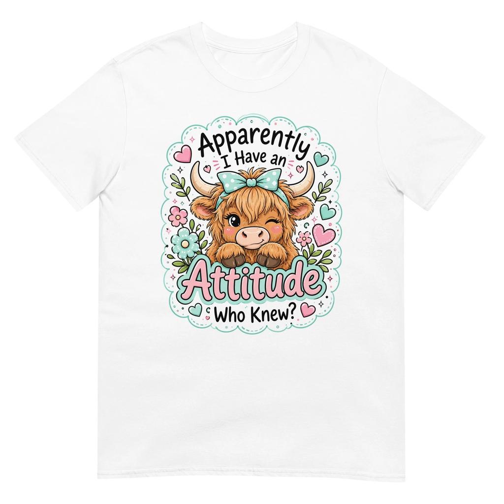Apparently I Have An Attitude Highland Cow Funny Cute Floral T Shirt Gift
