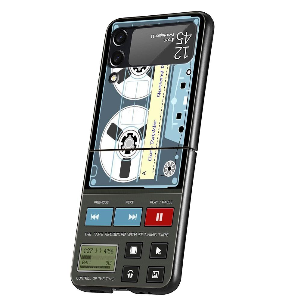 

Hard PC Phone Case For Samsung Galaxy Z Flip 7 6 5 4 Black Cover For Galaxy Z Flip 3 Foldable Capas Magnetic Radio Tape Cassette Z Flip 4