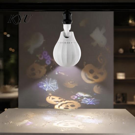 E27 LED Projection Lamp Christmas Lamp, 180-degree Rotation Halloween Themed Ceiling Light, Festive Home Decor Light Bulb for Kids Bedroom, Decorative