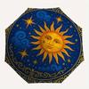 Golden Sun and Stars Circular Wall Art Decor Umbrella, Portable 3-Fold Compact Umbrella for Men & Women R133