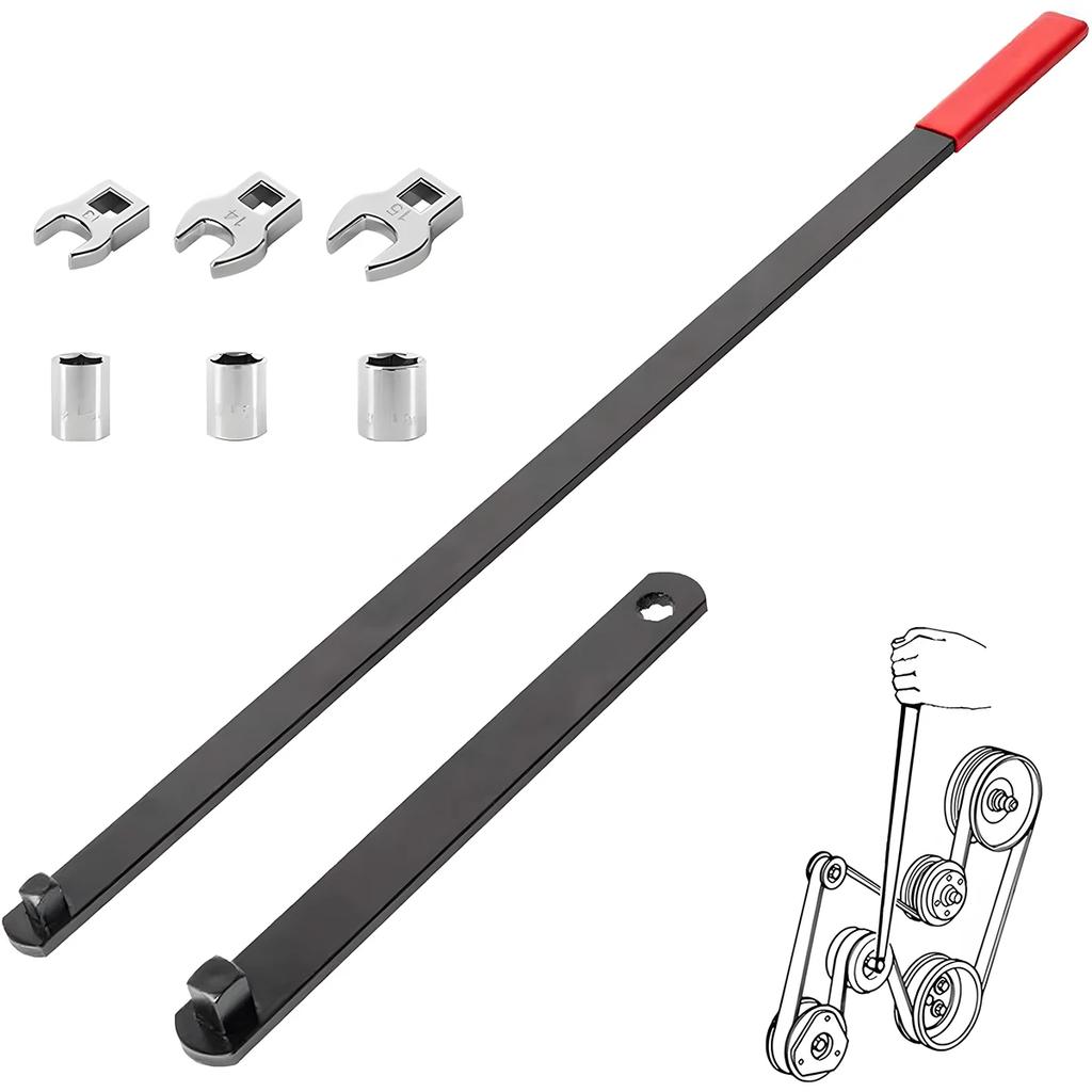 Universal Serpentine Belt Tensioner Tool Kit 8PCS 3/8" & 1/2" Drive Adjustable Wrench for Automotive Repair