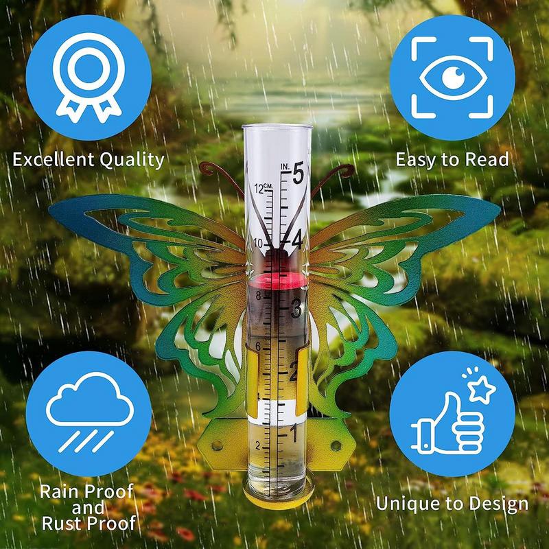 Outdoor Rain Gauge Easy To Read Rain Collector With Metal Art Garden Decor Patio Decoration Imperial Metric Rain Gauge For Parks