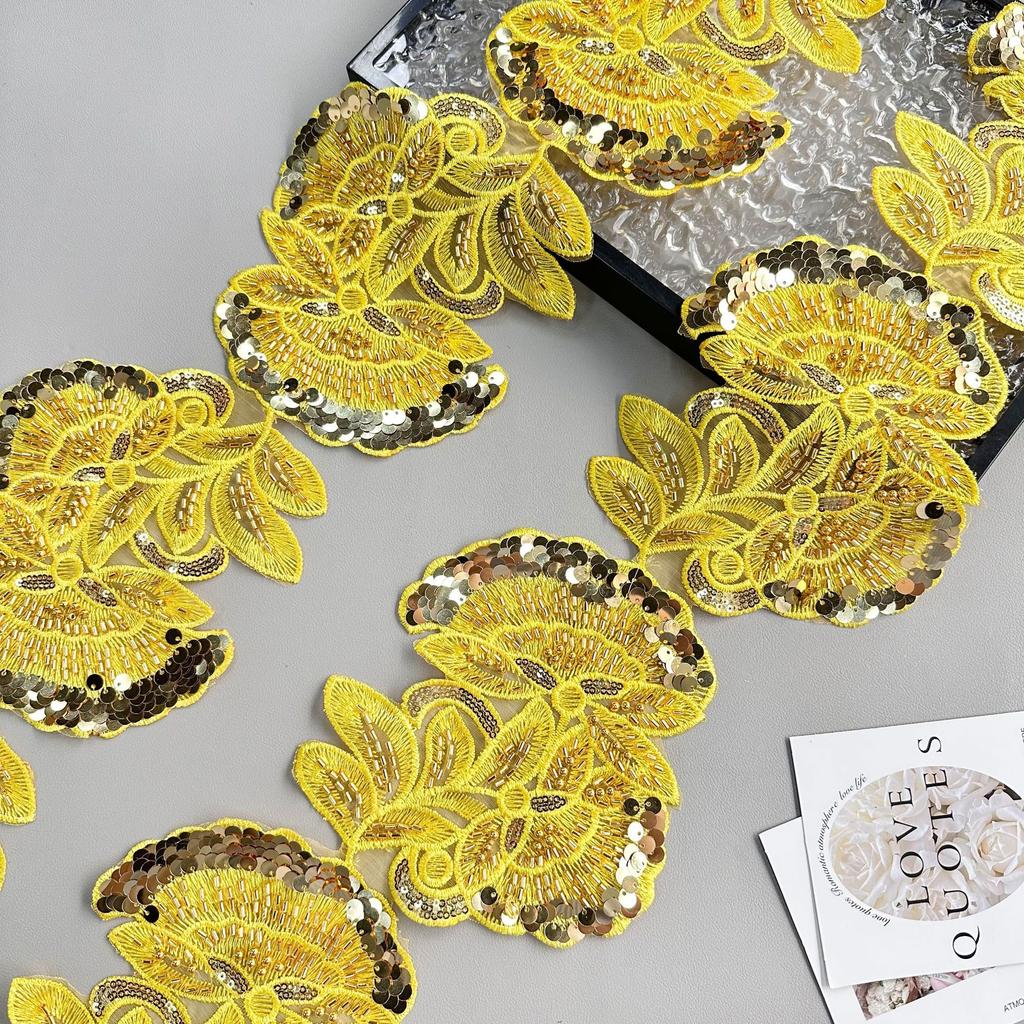 Heavy Industry Multi-Color Mesh Yarn Bead Sequin Embroidery Flower Patch Lace Decoration Ethnic Style Dress Clothing Cloth Sticker