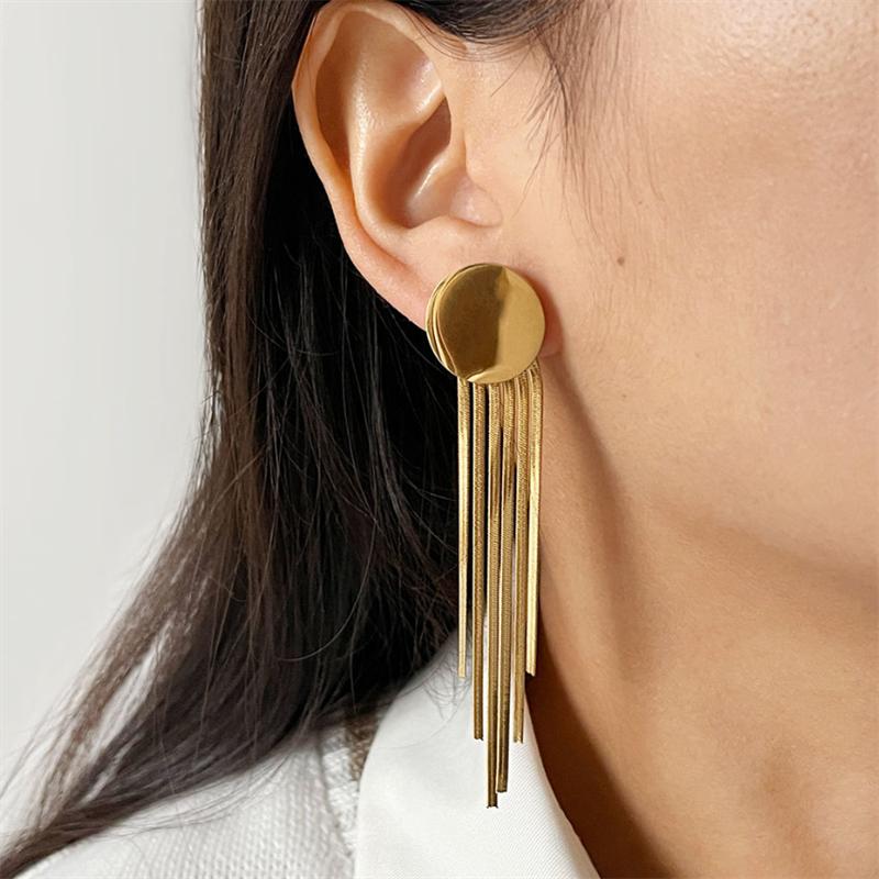 316L Stainless Steel New Fashion Fine Jewelry Metal Modern Punk Round Tassel Stud Earrings For Women
