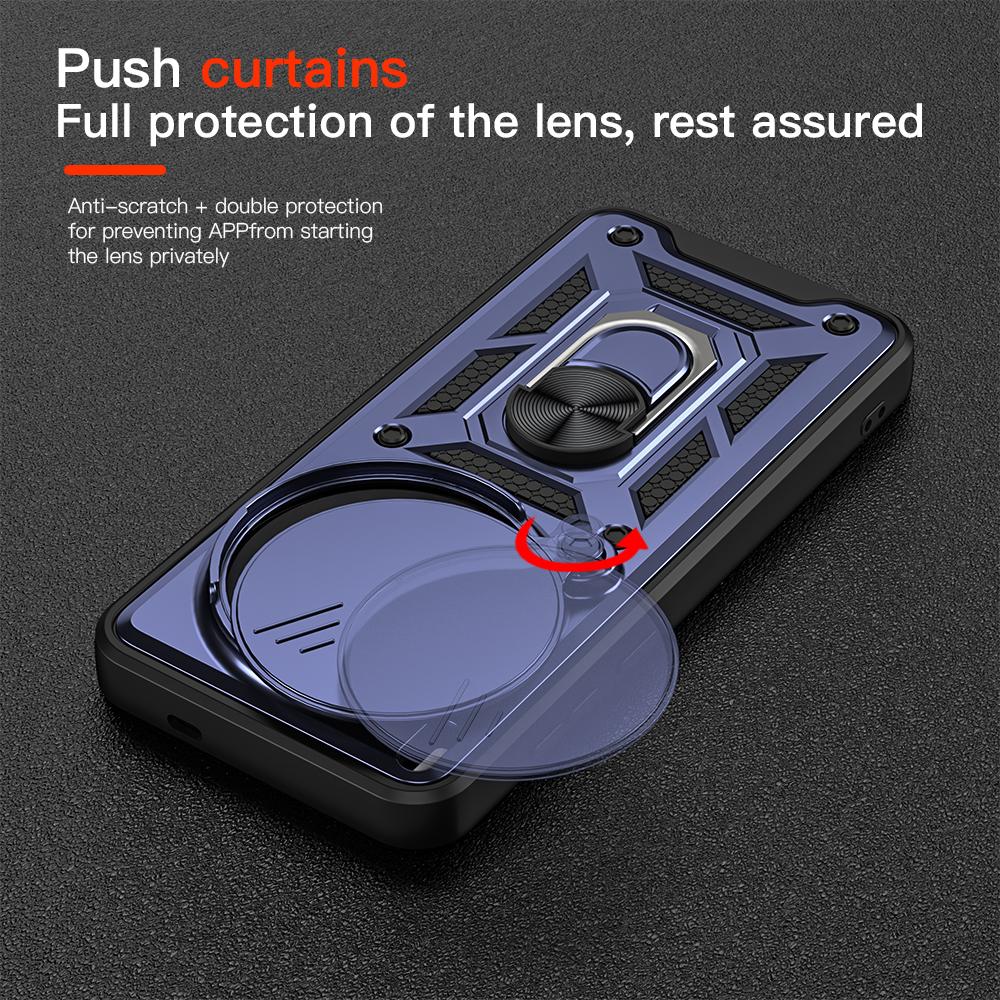 KEYSION Shockproof Armor Case for VIVO X300 Pro 5G Silicone+PC Slide Camera Lens Protection Ring Stand Phone Cover for VIVO X300