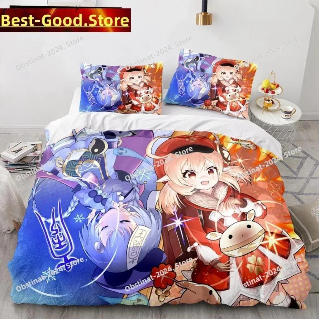 3D Anime Genshin Impact Xiao SUCROSE Qiqi Bedding Set Printed single Comforter Duvet Cover Pillow Case 3 Pieces Kids Adult Size