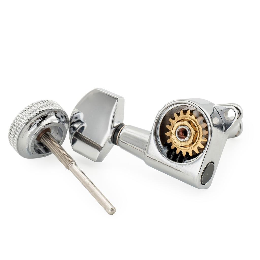 Musiclily Pro Guitar Locking Gear Chrome R18K-04 6-in-line Tuners, 181 Ratio,