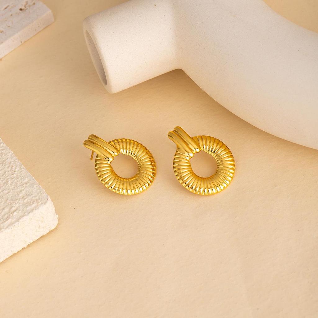 European Retro Geometric Leaf & Heart Stainless Steel Stud Earrings