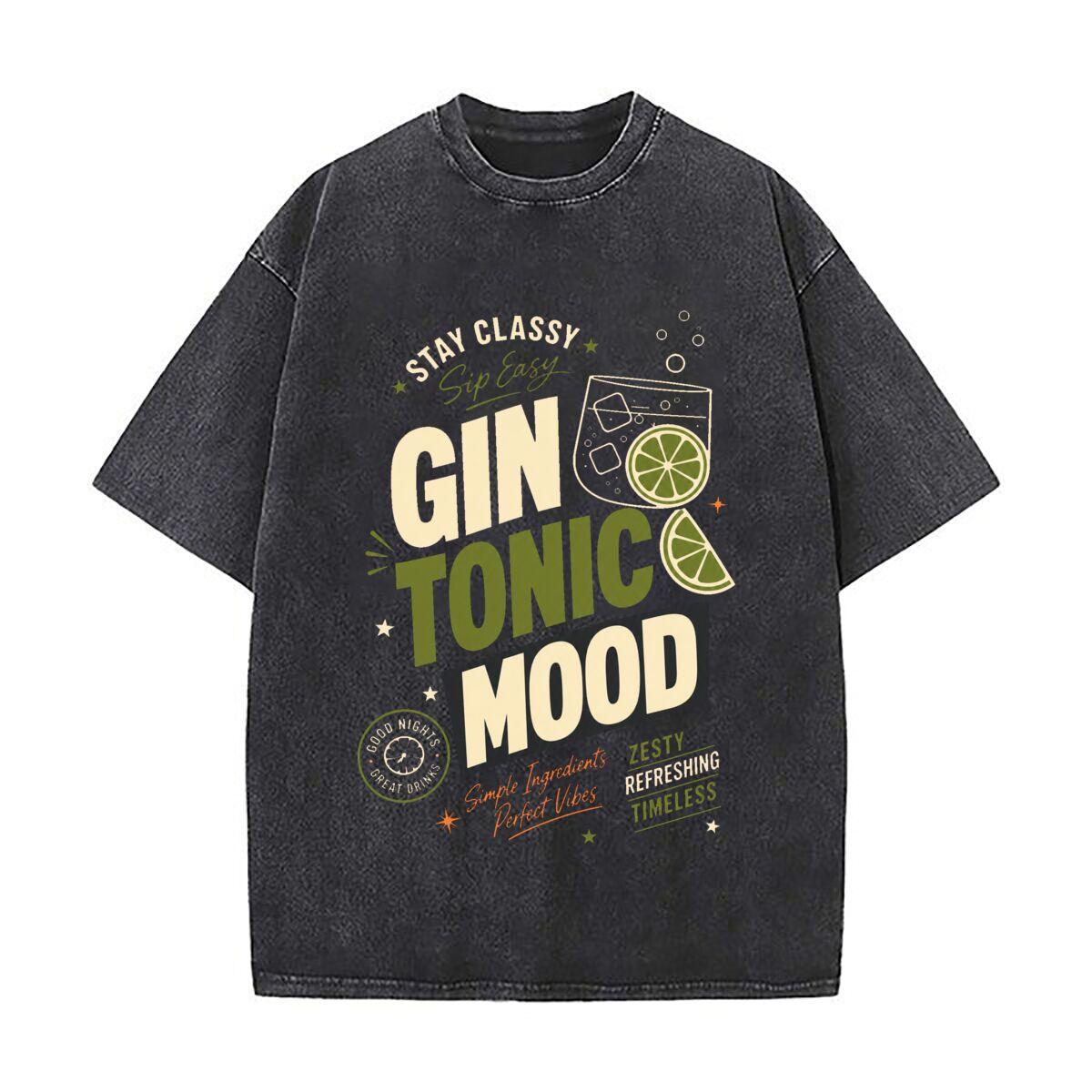 Citrus Cocktail Mood Retro Lettering Vintage Distressed Washed Cotton Short Sleeve Streetwear Outfit 2XL