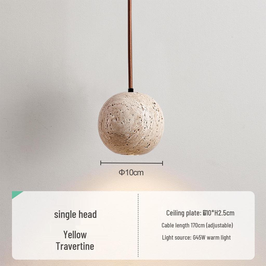 Yellow Travertine Pendant Light - Retro Cream Wabi-sabi Style for B&B, Restaurant, Bedroom, or Bedside.