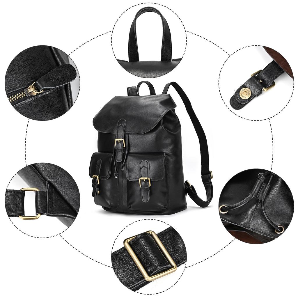 Wifreo Genuine Leather Large A4 Fits for and Business Trips Men's Backpack, Capacity, Size, 14-inch PCs, Unisex, Commuting, School, (Black)
