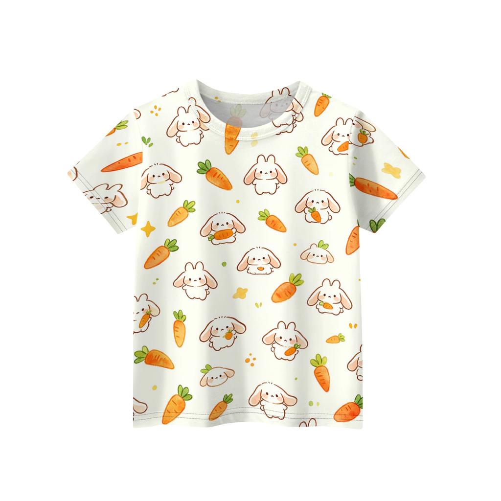 Children's Animal Print Crew Neck Short Sleeve Casual Loose Fit T Shirt Top for Kids Soft Comfortable Fabric Suitable for Everyday Wear