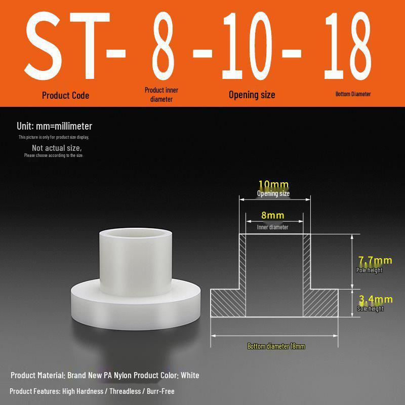 T-förmige Nylon-Unterlegscheibe: Konvex-Konkave Schraubwellenhülse, Stufen-Kunststoffscheibe, Nylonbuchse, Isolierkapsel ST2-ST35