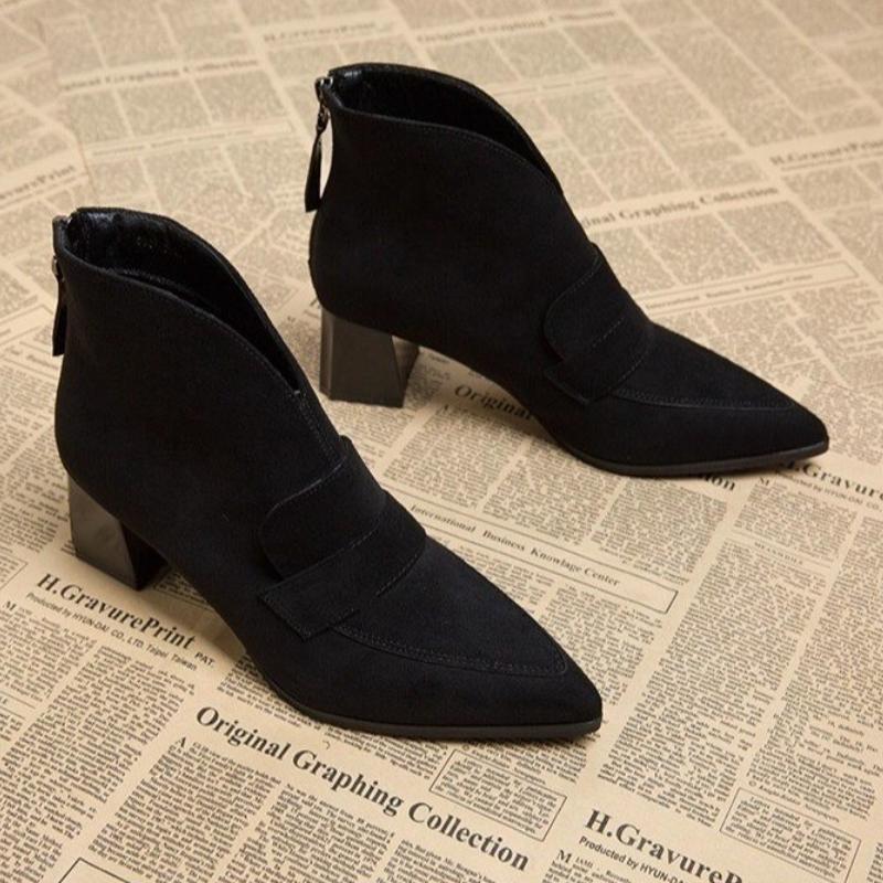 2025 Женские Натуральная Кожа Пэчворк Тонкий Высокий Каблук Острый Носок Задняя Молния Осенние Ботильоны Элегантные Женские Повседневные Туфли 35 чёрный