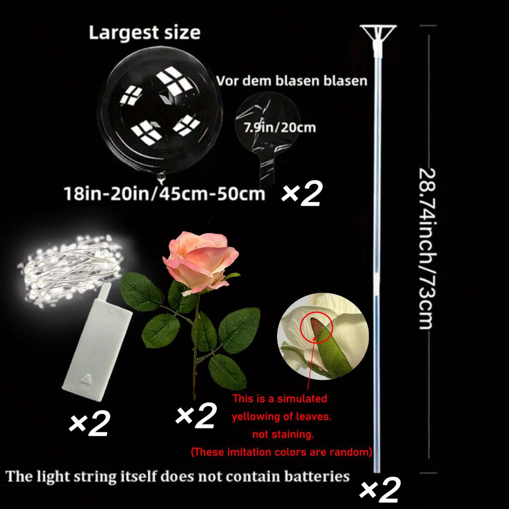 2 Led Light-Emitting Transparent Rose Balloons (Excluding Inner Electricity) Suitable for Wedding, Birthday, Valentine's Day