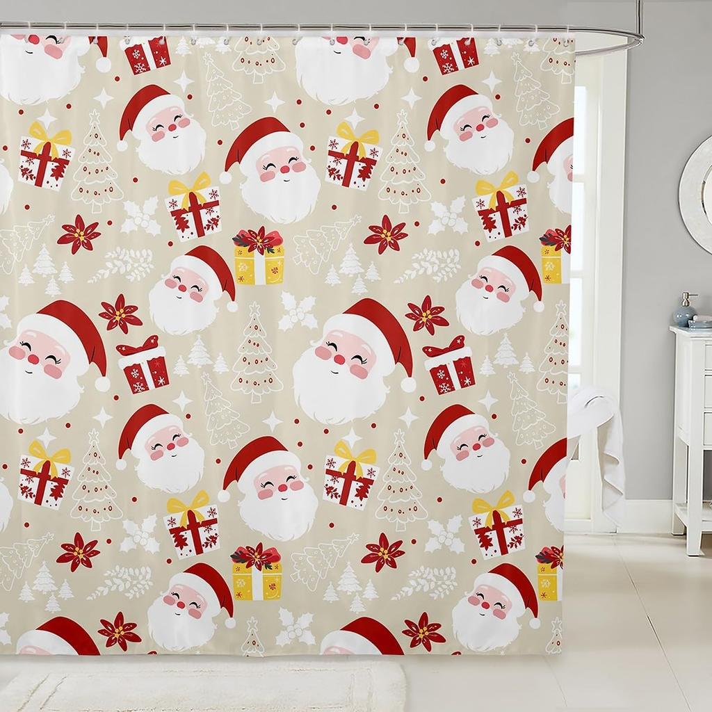 Merry Christmas Shower Curtain For Bathroom Decor Xmas Santa Claus Bath Curtain Cute Snowman Bathroom Accessories Red Waterproof
