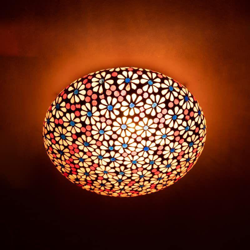 

Handcrafted Mosaic Pink Colour Flower Design Glass Ceiling Light
