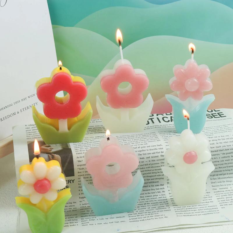 DIY Flower Aromatherapy Candle Silicone Mold for Gypsum Resin Soap Making Home Desktop Craft Decoration