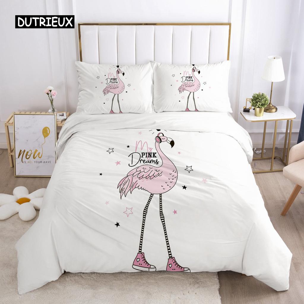 Duvet Cover Girls Princess Cartoon White Bedding Set Cute Duvet Cover Set for Baby Kid Children Pink Swan Bedroom Decorations