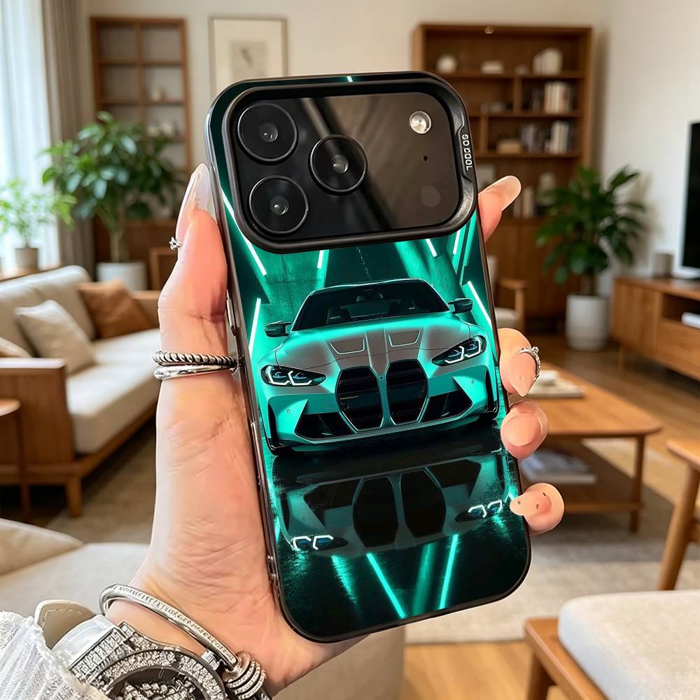 Cool Sports Blue white Red Car M4 Phone Case For iPhone17,16,15,14,13,12,11Plus,Pro Max,XS,Colored Silver Plated Inside Cover