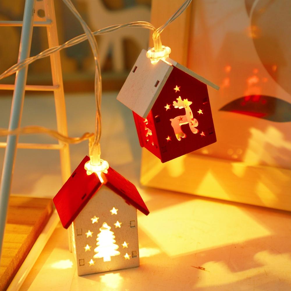 Christmas Wooden House LED String Light Xmas Tree Hanging Ornament 2025 Christmas Decoration For Home Kids New Year Gift Navidad