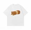 Summer Loose Funny Bread Cat Print Tshirt Unisex Oversized Cotton Short Sleeve Tee Harajuku Streetwear Casual Summer Tops