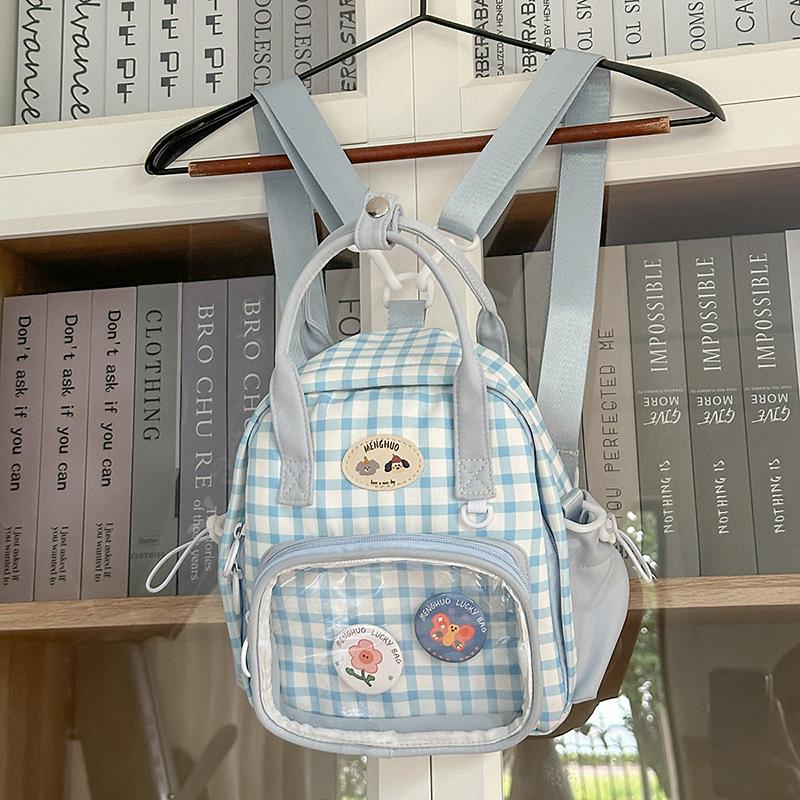 Schoolbag new Japanese ins high value fresh and sweet plaid lazy wind transparent pain bag girl mini backpack